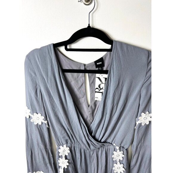 Nude blue floral‎ lace trim romper women’s small festival boho - Picture 3 of 10